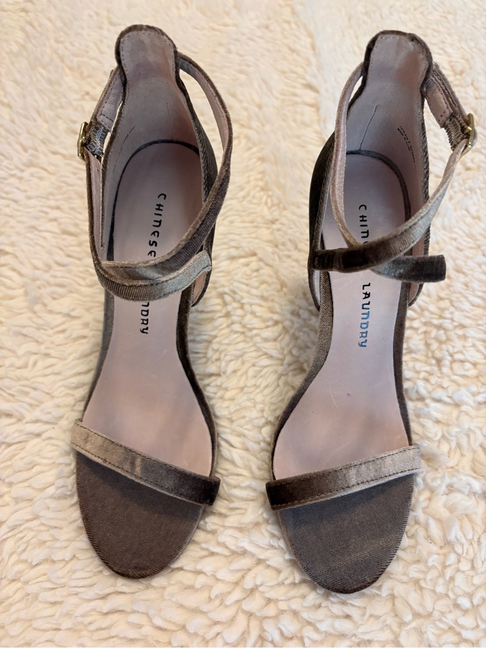 Chinese Laundry Taupe Velvet Strappy Stiletto Heels New Without Box Size 7.5